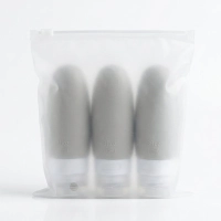 Set de 3 frascos siliconados c/ estuche, tapa plastica para viajes, 9x3.4 cm