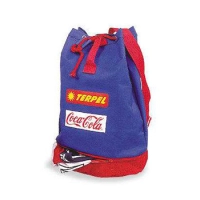 Tula Australia, bicolor, bolsillo abajo, en lona, reata agarrar y colgar, 46 x 30 cmts